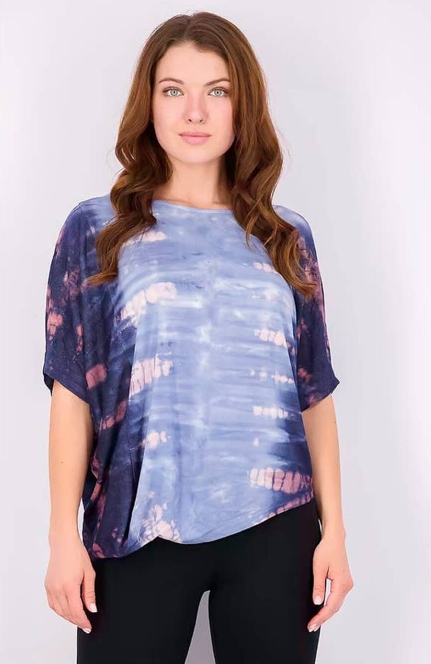Max Studio Performance Indigo Tie Dye Sportswear Oversized Top - S